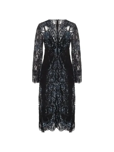 Миди рокля Elie Saab с пайети с дантела до коляното черно