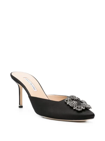 Papuci tip mules Manolo Blahnik cu cataramă negru