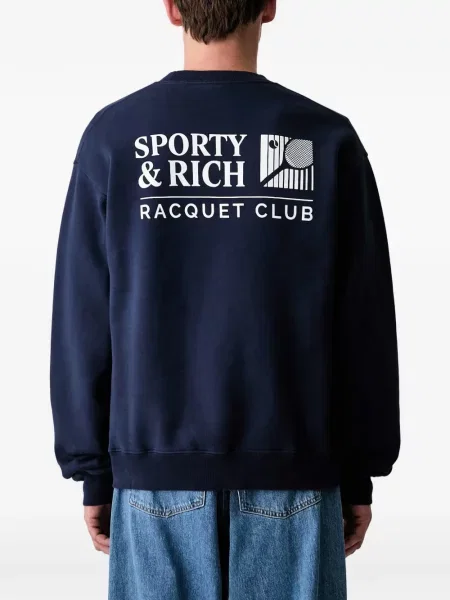 Суитчър Sporty & Rich с принт с кръгло деколте синьо