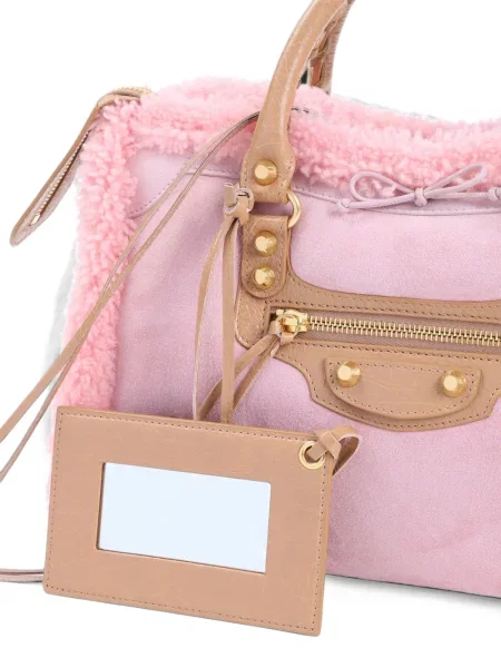 Шопинг чанта Balenciaga от овча кожа розово