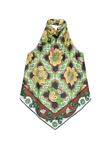 Top Alemais cu model floral cu gât halter verde