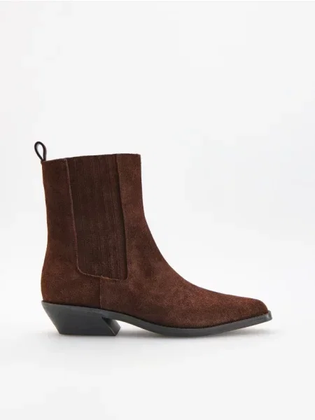 Reserved Botine din piele întoarsă maro-închis maro