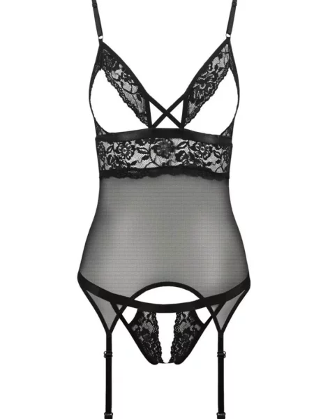Шифоновый корсаж и трусики с доступом Комплект_Passion_Diabolina_corset чорні