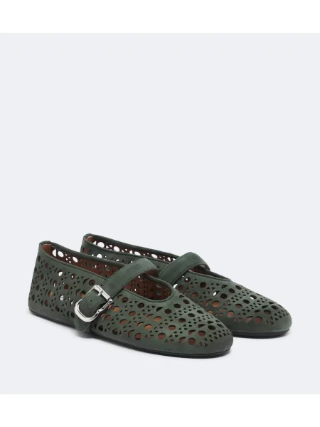 Balerini Alaïa din piele de căprioară verde