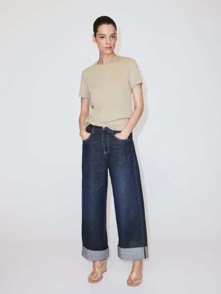 Koszulka z bawełny z okrągłym dekoltem khaki Kobieta XXL MANGO