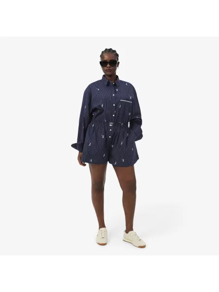Lacoste Szorty W Paski Oversize granatowe