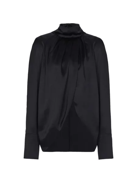 Hedvábná drapovaná halenka Balmain černá