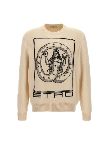 Haftowany sweter Etro beżowy