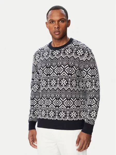 Tommy Hilfiger Pulover Fairisle Bleumarin alb