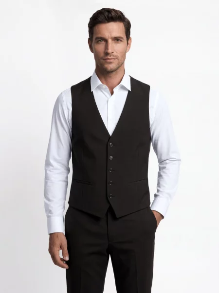 Finshley & Harding London modułowa kamizelka garniturowa Wesdon Mężczyźni Slim Fit Sztuczne włókno jednolity 42 czarny