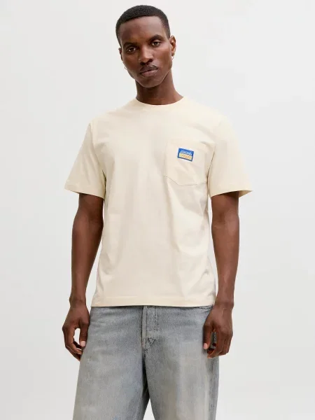 JACK & JONES Tričko JORPOCKY azúrová / žltá / ako vlna biela