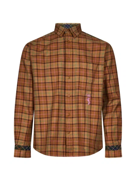 Cămașă Barbour cu broderie în carouri maro