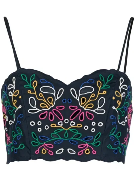 Top Chloé cu broderie albastru