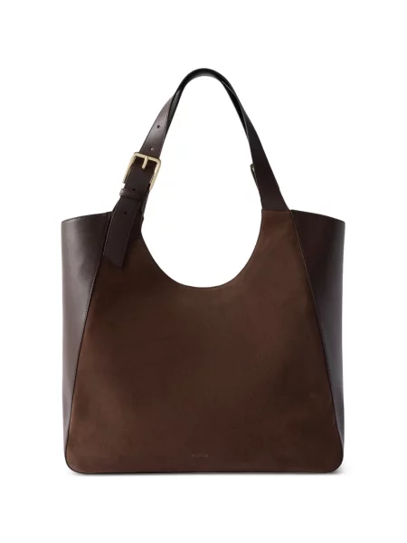 Geantă shopper Furla din piele de căprioară maro
