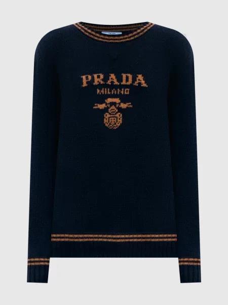 Светр з вовни та кашеміру з візерунком логотипа Prada синій