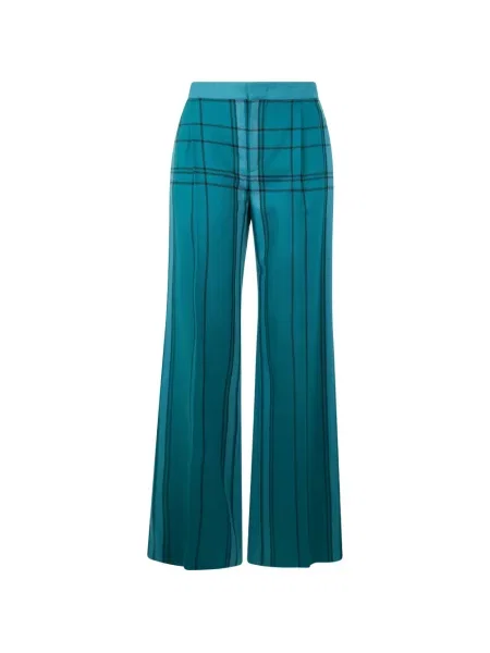 Pantaloni Alberta Ferretti de lână în carouri evazate albastru
