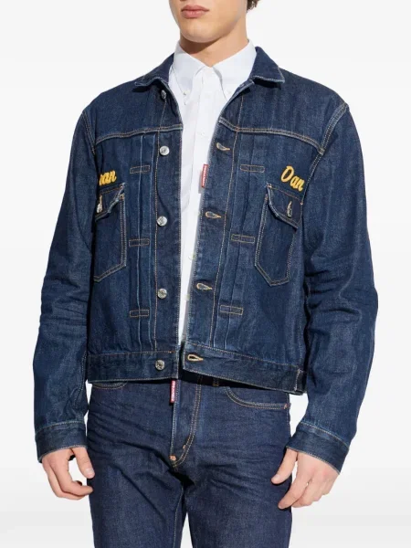 Geacă de blugi Dsquared2 cu broderie albastru