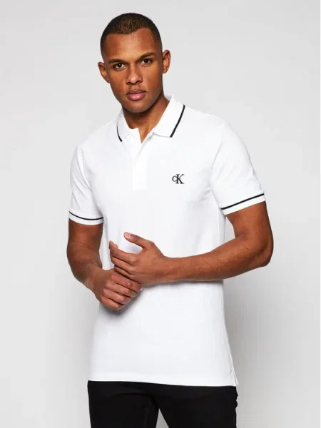 Calvin Klein Jeans Тениска с яка и бял