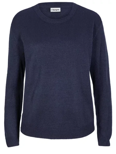 Sweter dzianinowy z okrągłym dekoltem niebieski