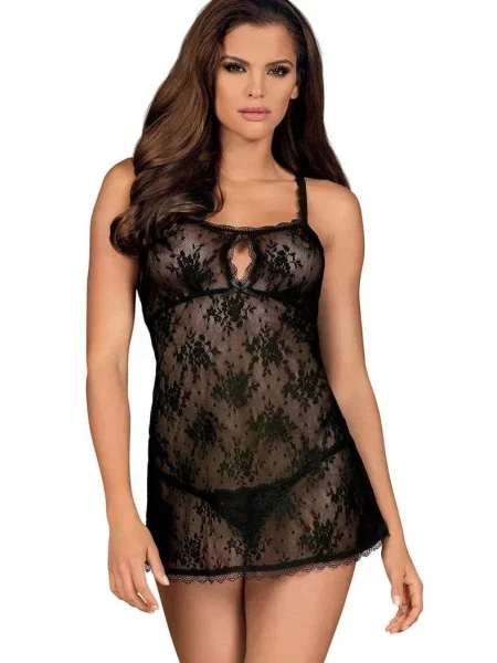 Кружевной бебидол с бантом и трусики стринг Комплект_Obsessive_Behindy чорні
