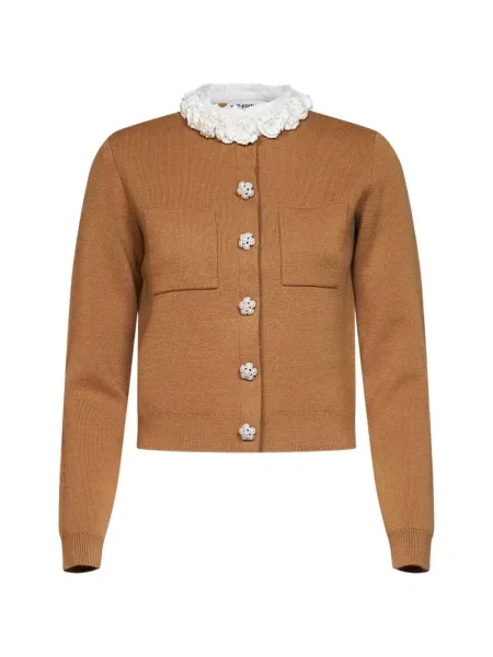Gulerat cardigan Self-portrait cu volane maro