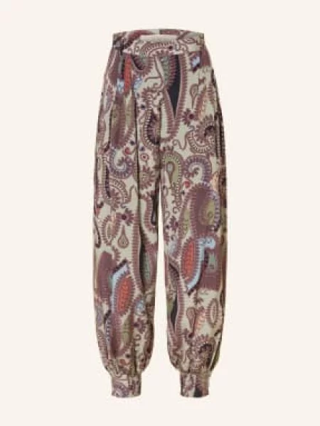 Ivi Collection Kalhoty S Hedvábím světle zelená / hnědá / tmavě modrá