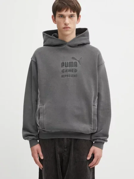 Dukserica Puma x REPRESENT s kapuljačom s aplikacijom siva