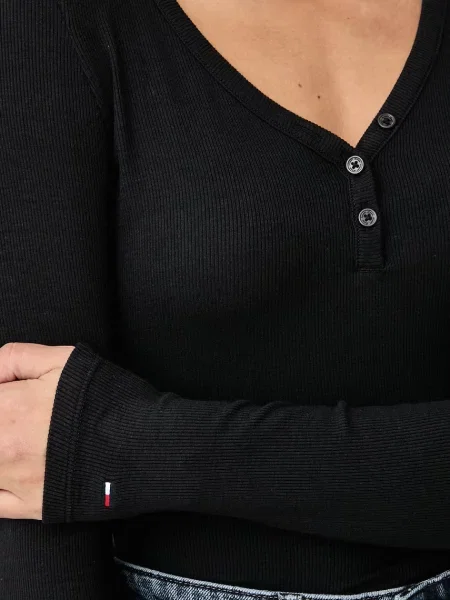 Tommy Jeans блуза с дълги ръкави дамска с черно