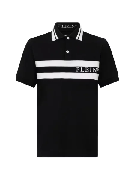 Tricou polo Philipp Plein cu dungi cu autograf negru