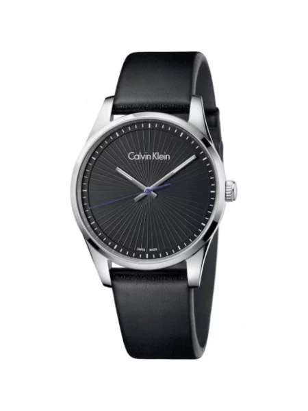 Zegarek Calvin Klein skórzany elegancki z paskiem czarny