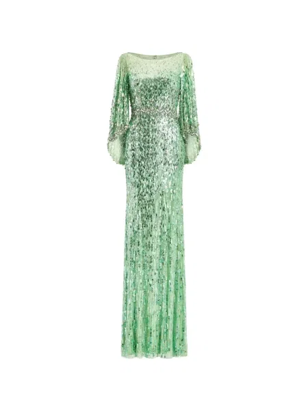 Maxi rochie maxi Jenny Packham cu paiete de costum verde