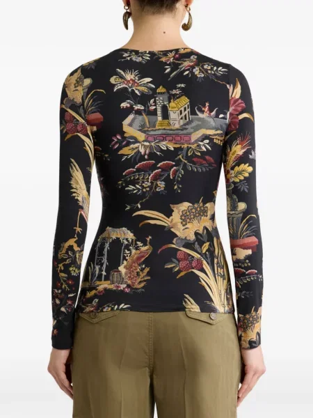 Pulover Etro cu model floral din jerseu negru