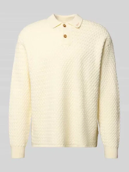 Sweter z dzianiny z kołnierzykiem polo model ‘Script’ Blkvis biały