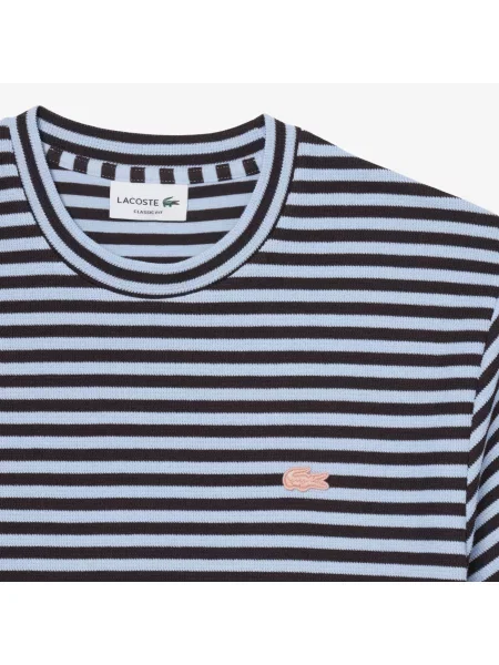 Lacoste T-Shirt W Paski O Teksturowanej Fakturze niebieski