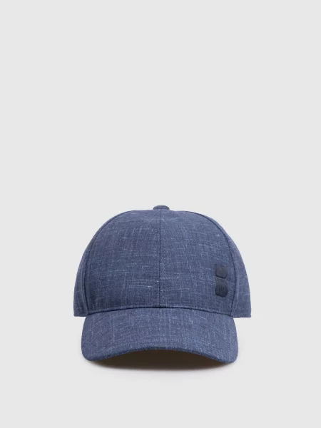 Кепка з вовни шовк та льону з емблемою Brett Johnson синя