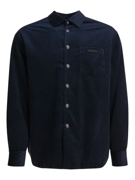 Cămașă Prada de catifea cord cu autograf albastru