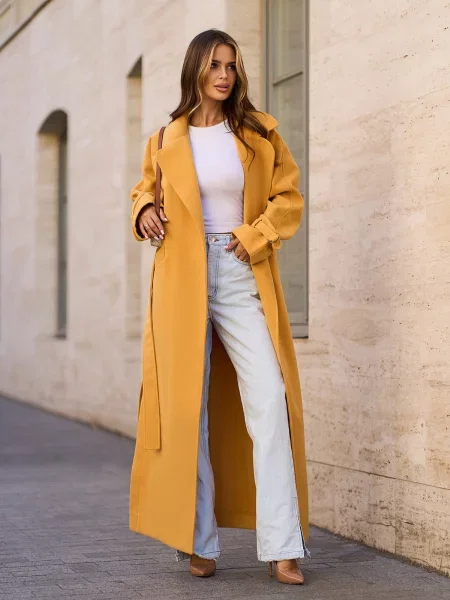 Вовняне Пальто ISSA Plus гірчичний