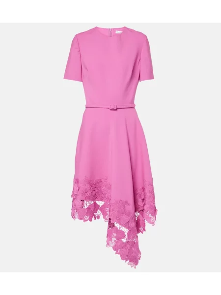 Rochie midi Oscar De La Renta cu model floral din dantelă până la genunchi roz