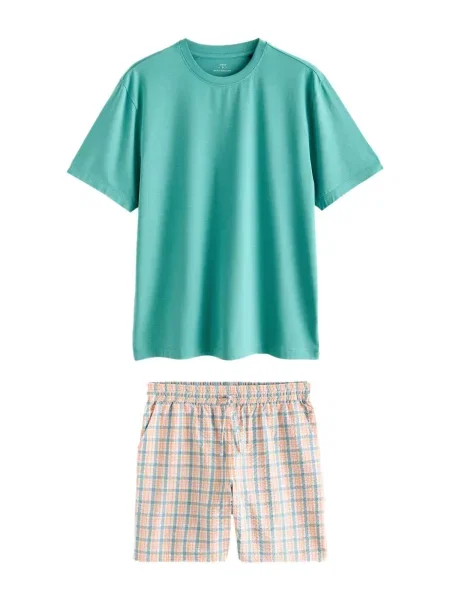 Next Pijama lungă turcoaz / mov deschis / portocaliu alb