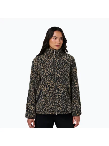 Női pulóver Sweaty Betty Plush Contrast Zip Up Fleece brown ink leopard print. Méret: XL barna