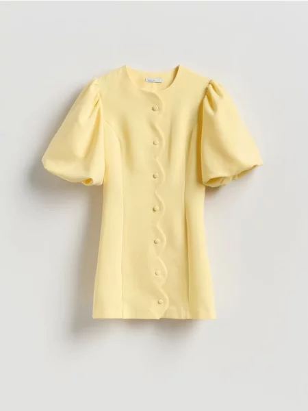 Reserved Rochie cu mâneci bufante galben-deschis galben