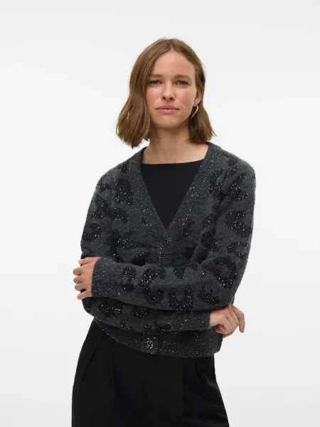 VERO MODA Kardigán VMZUZU antracitová / tmavosivá / strieborná sivá