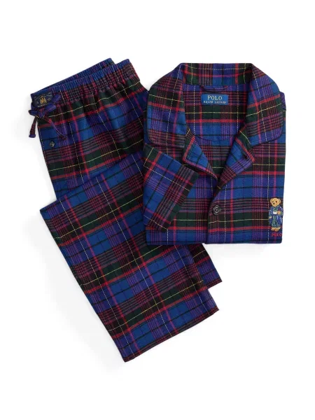 Polo Ralph Lauren Pijama lungă albastru regal / galben deschis / verde închis / rodie roșu