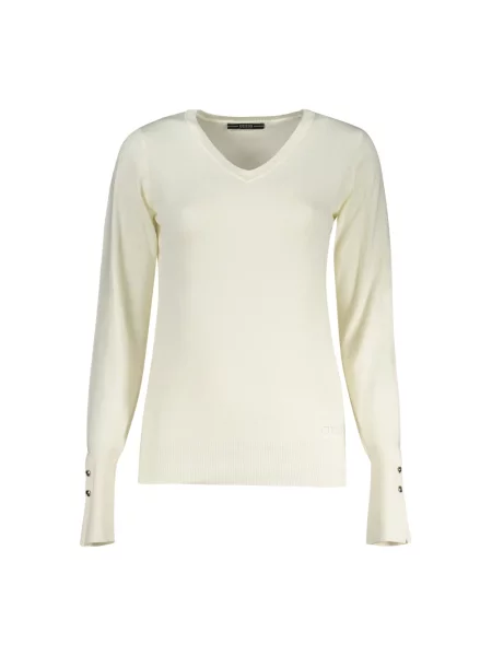 Długi lekki sweter Guess z długim rękawem biały