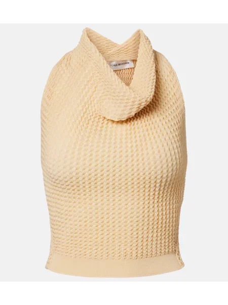 Top Victoria Beckham tricotate drapat bej
