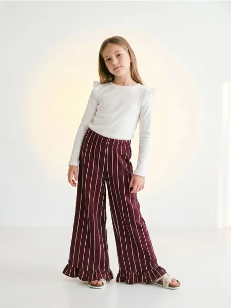 Sinsay kalhoty wide leg s pruhy mahaghonová