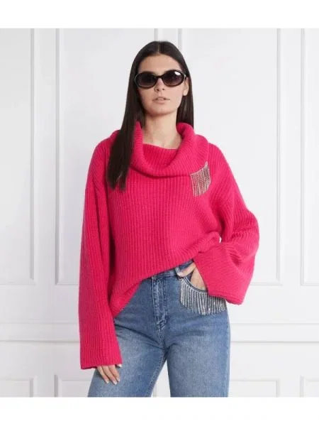 Twinset Actitude Pulover | Relaxed fit cu adaos de lână roz