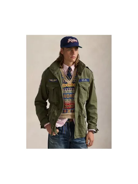 Lekka kurtka Polo Ralph Lauren z naszywkami ze stójką zielona