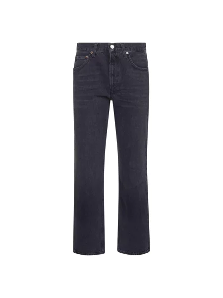 Lniane proste jeansy Agolde czarne