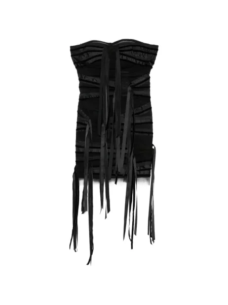Rochie mini The Attico cu franjuri fără bretele negru